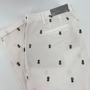 Talbots 14 Plus Petite Girlfriend Chino Embroidered Pineapple‎ Print White Pants